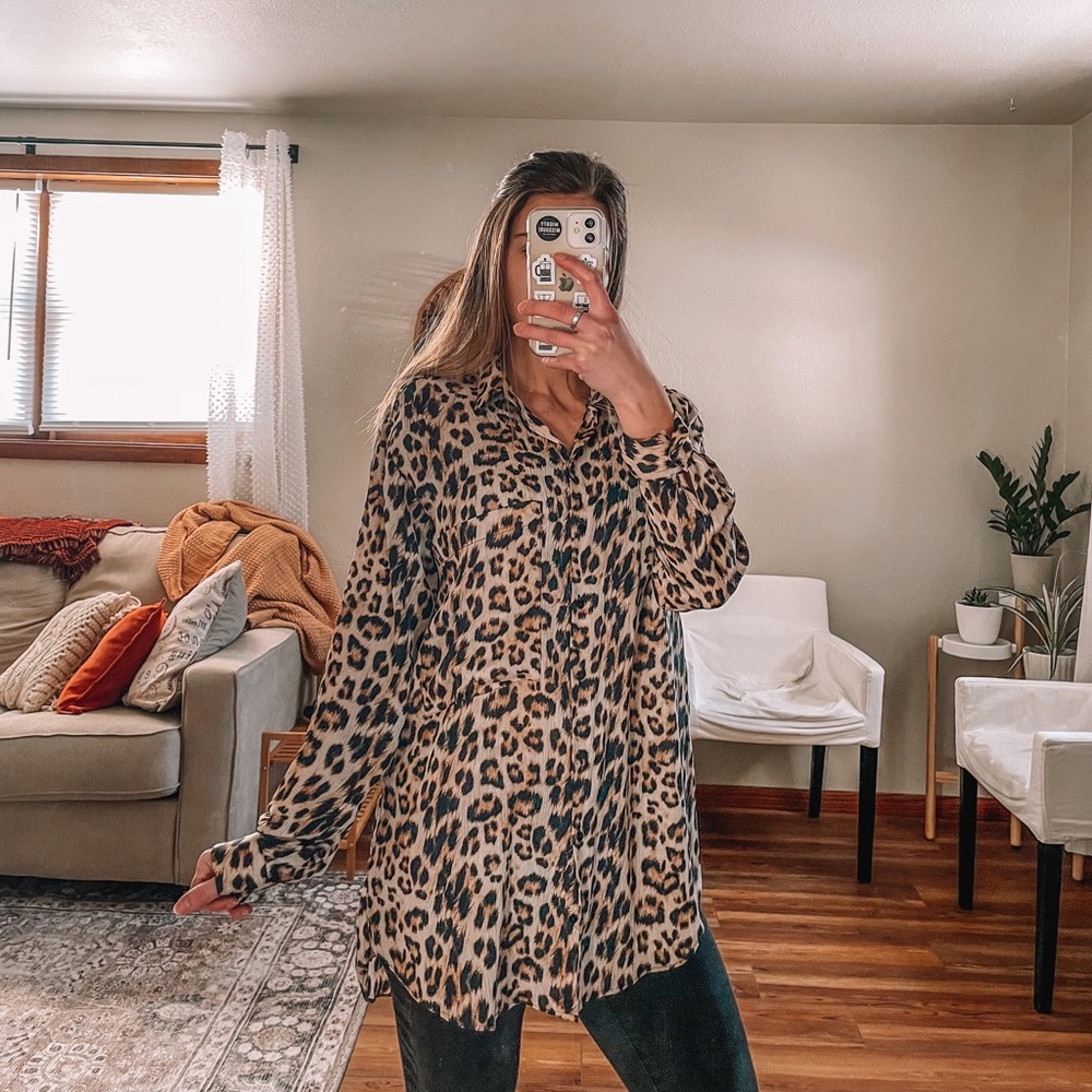 Zara Basic Cheetah Button Down Dress - image 1